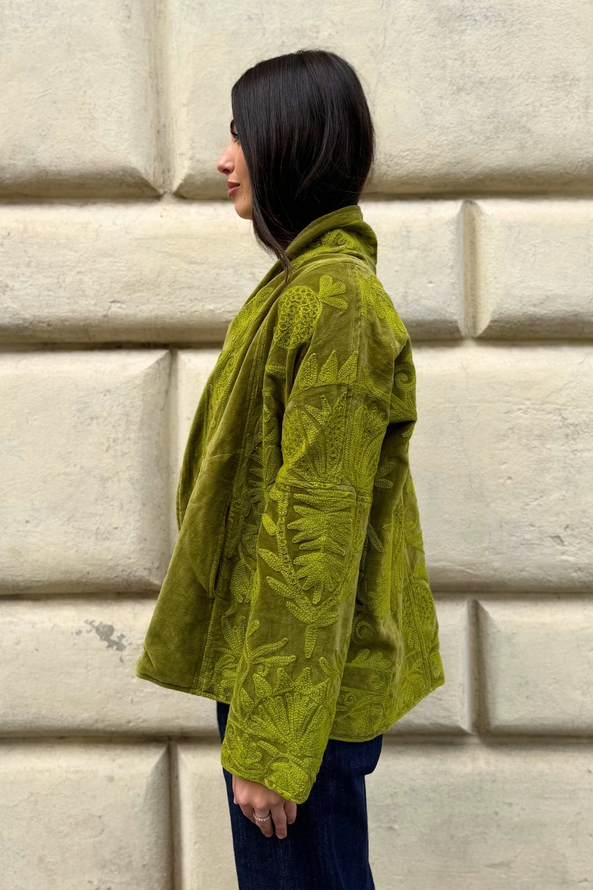 ARTEFILIA-MILANO - giacca uma velluto ricamato - ATACAMA LIME