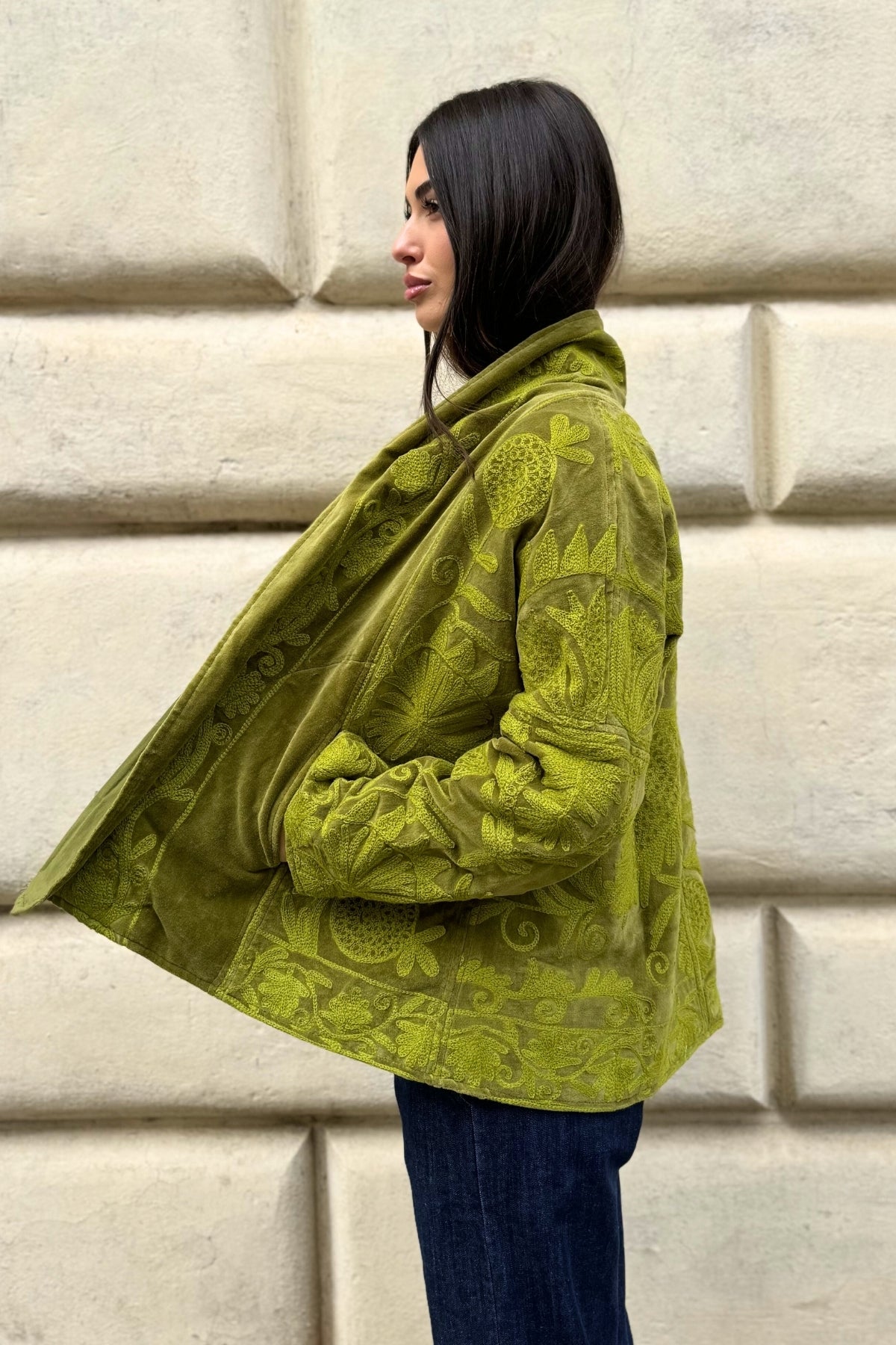 ARTEFILIA-MILANO - giacca uma velluto ricamato - ATACAMA LIME