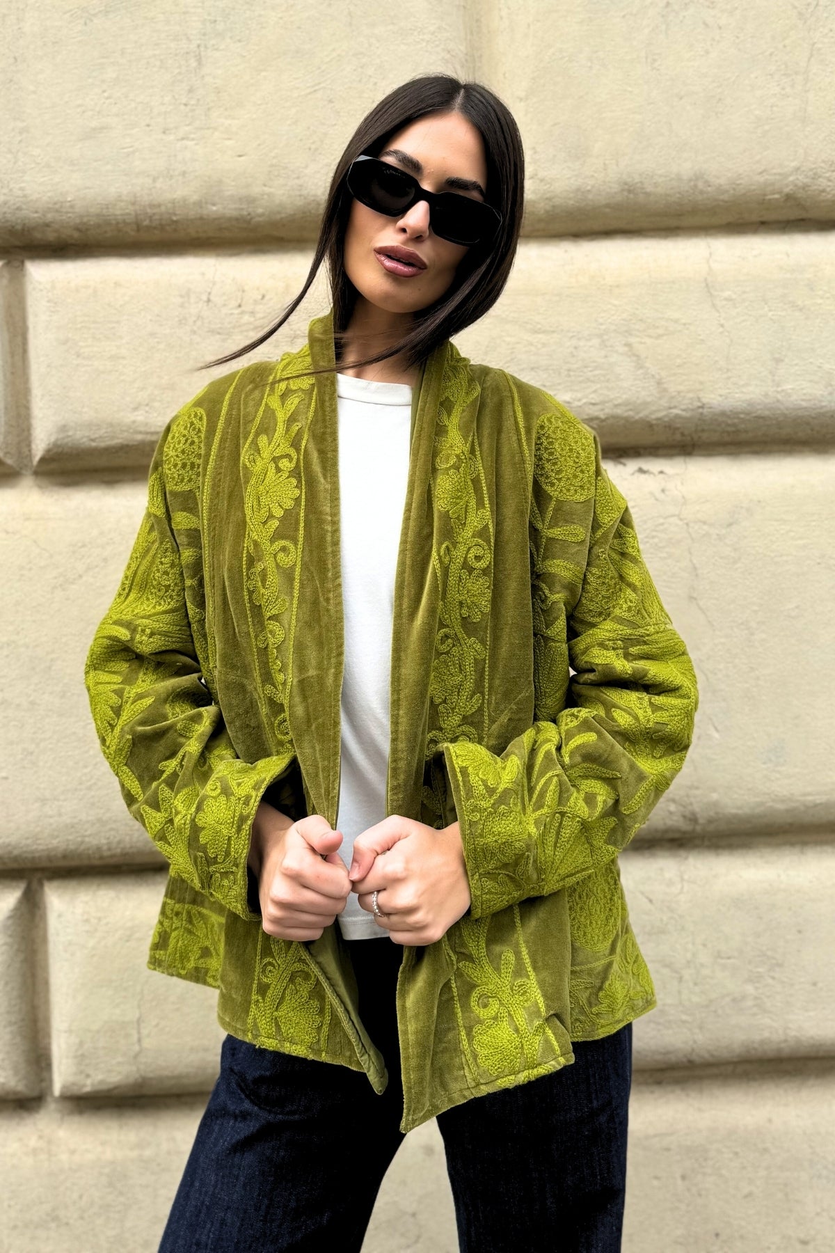 ARTEFILIA-MILANO - giacca uma velluto ricamato - ATACAMA LIME