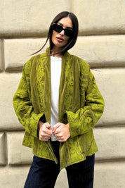 ARTEFILIA-MILANO - giacca uma velluto ricamato - ATACAMA LIME