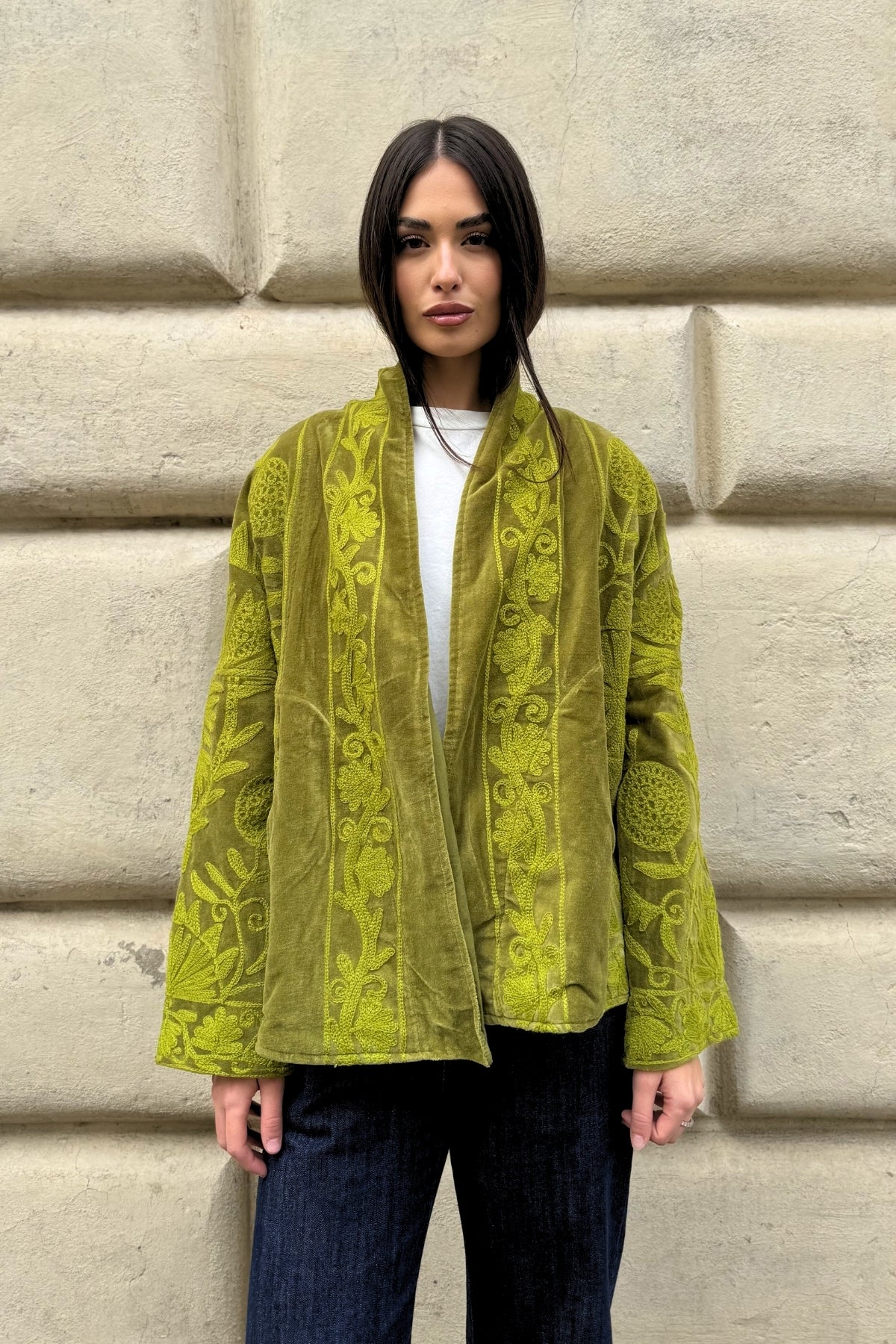 ARTEFILIA-MILANO - giacca uma velluto ricamato - ATACAMA LIME