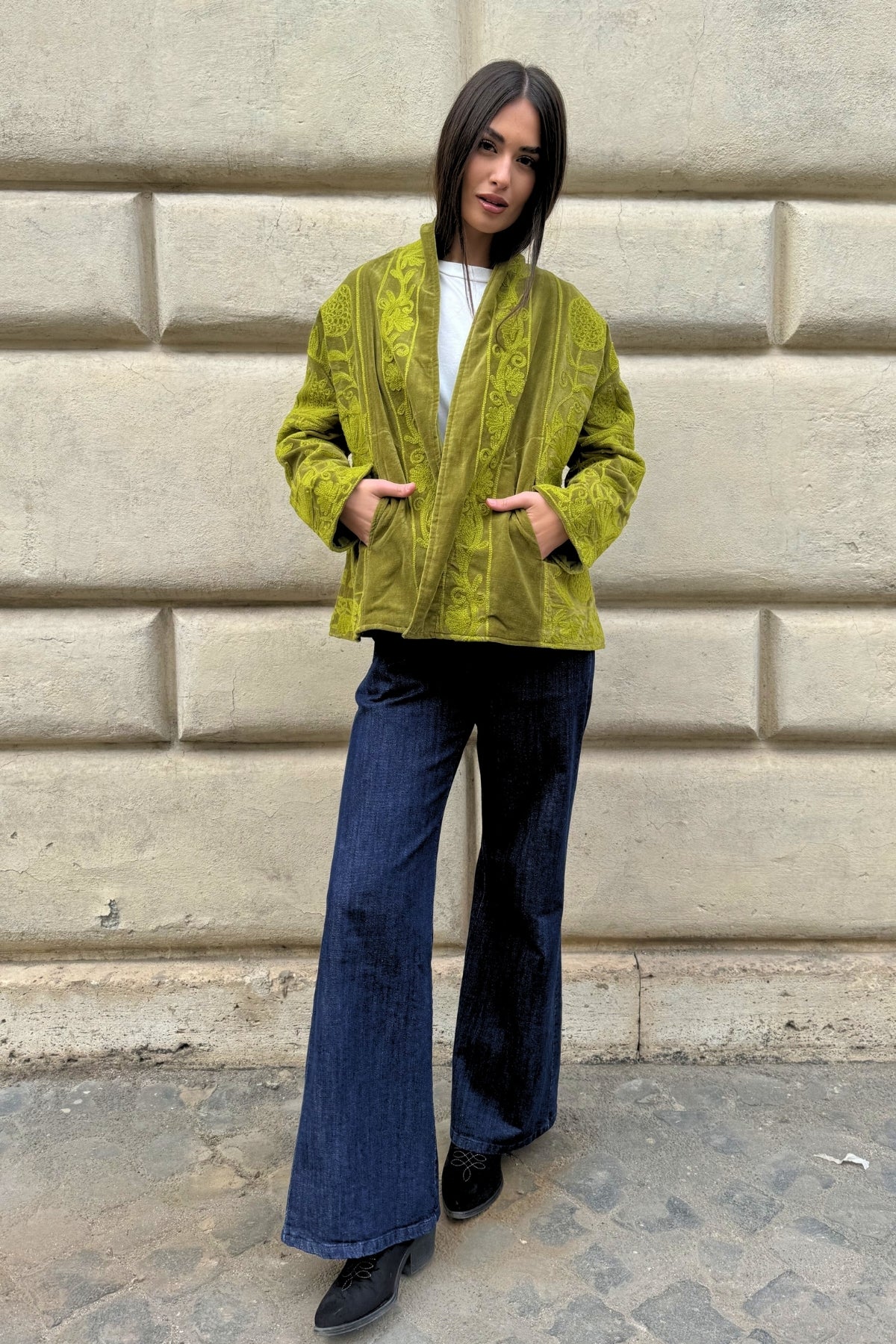 ARTEFILIA-MILANO - giacca uma velluto ricamato - ATACAMA LIME