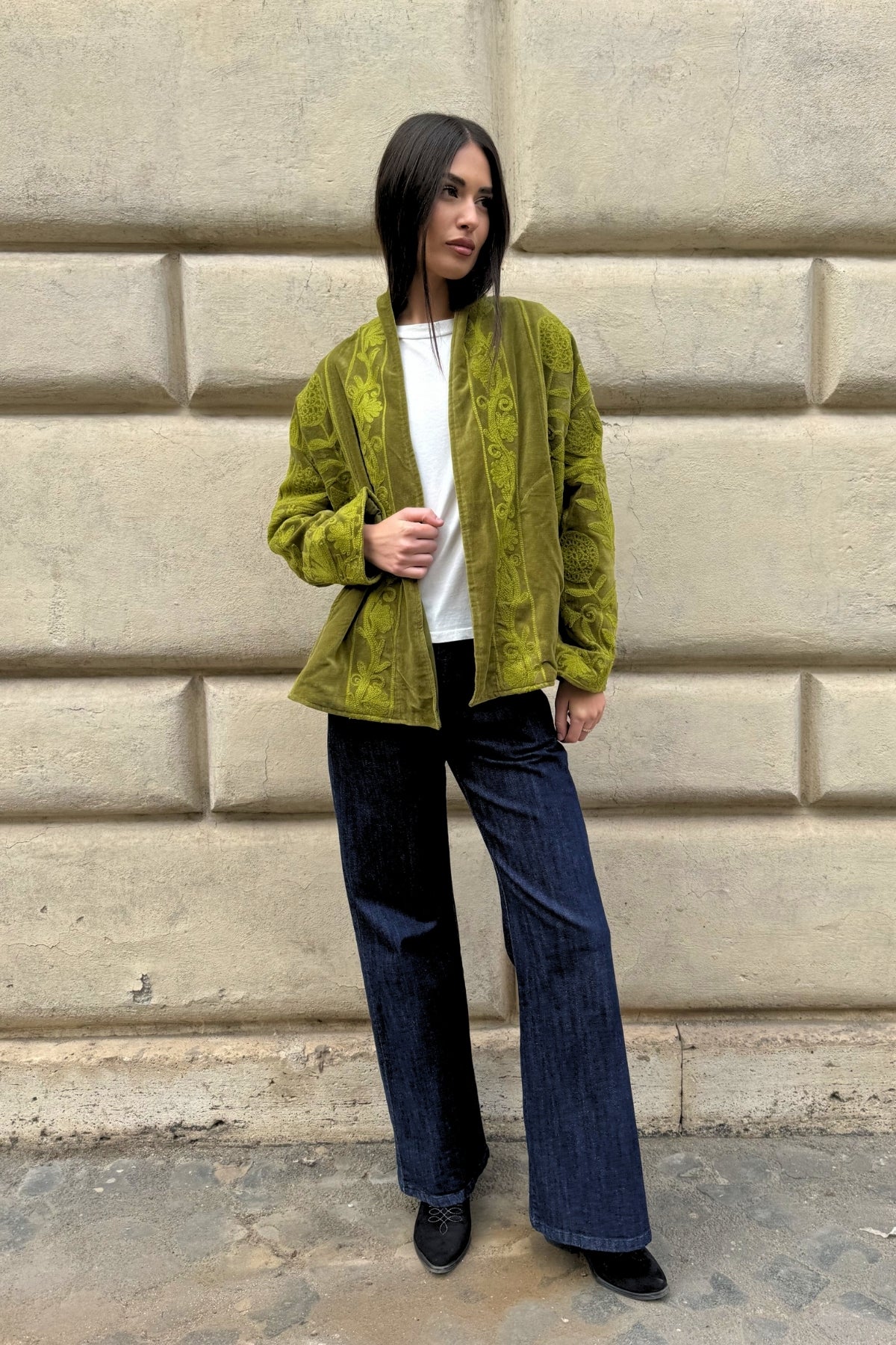 ARTEFILIA-MILANO - giacca uma velluto ricamato - ATACAMA LIME