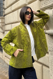 ARTEFILIA-MILANO - giacca uma velluto ricamato - ATACAMA LIME