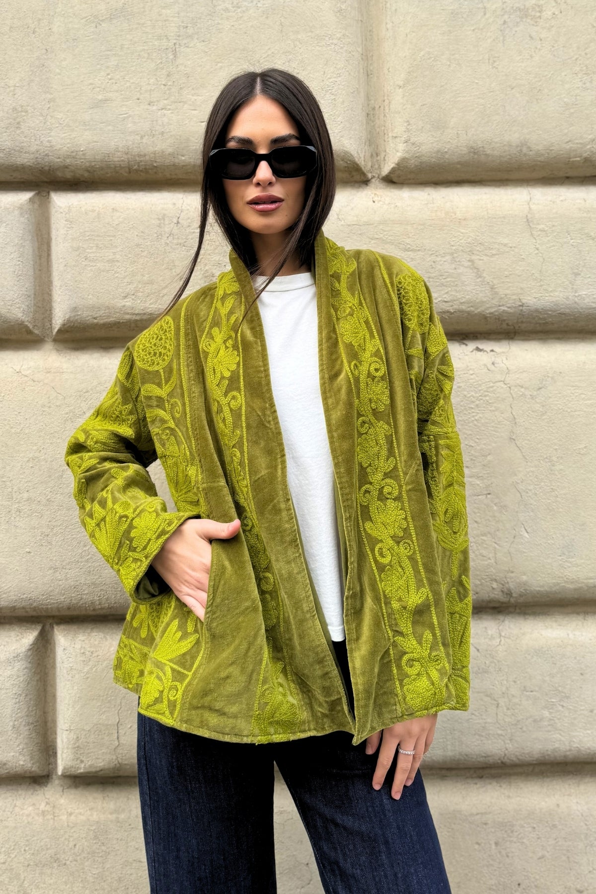 ARTEFILIA-MILANO - giacca uma velluto ricamato - ATACAMA LIME