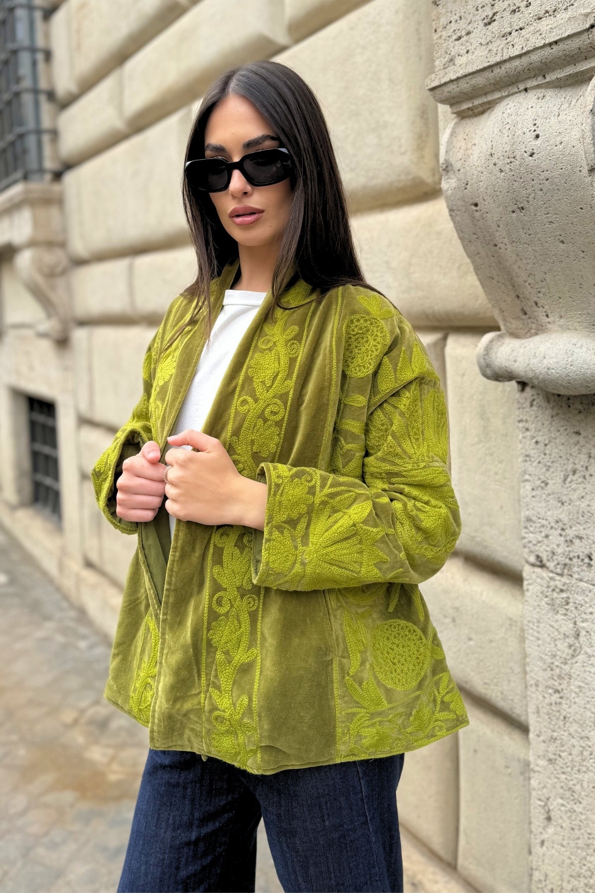 ARTEFILIA-MILANO - giacca uma velluto ricamato - ATACAMA LIME