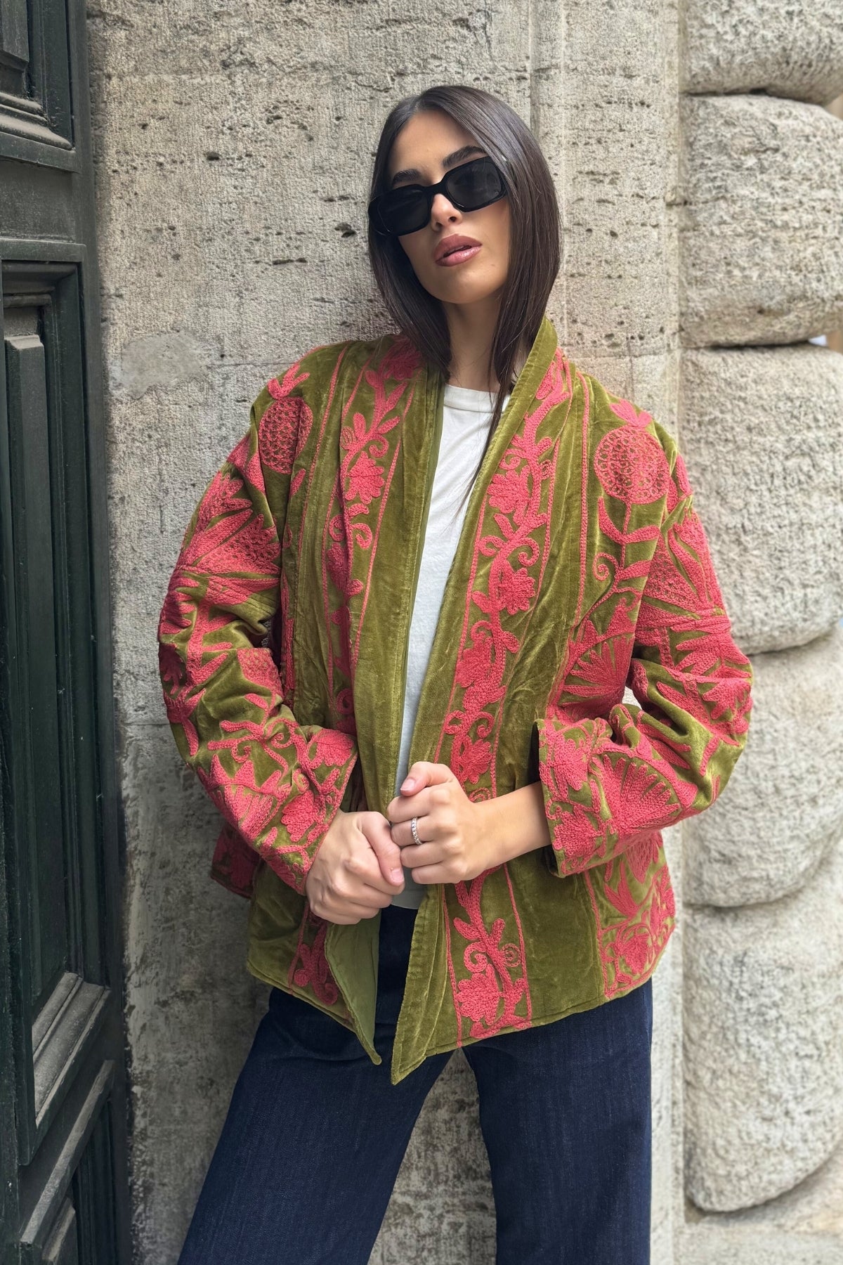 ARTEFILIA-MILANO - giacca uma velluto ricamato - ATACAMA CORAL