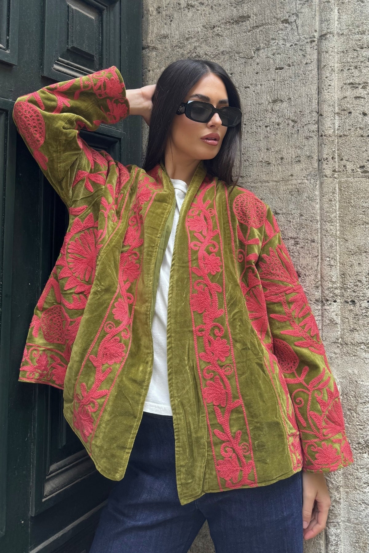 ARTEFILIA-MILANO - giacca uma velluto ricamato - ATACAMA CORAL