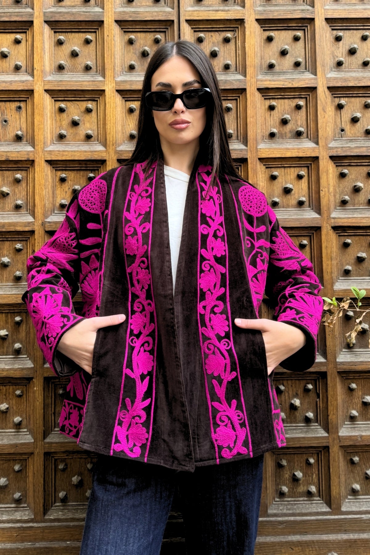 ARTEFILIA-MILANO - giacca uma velluto ricamato - SAHARA FUCSIA