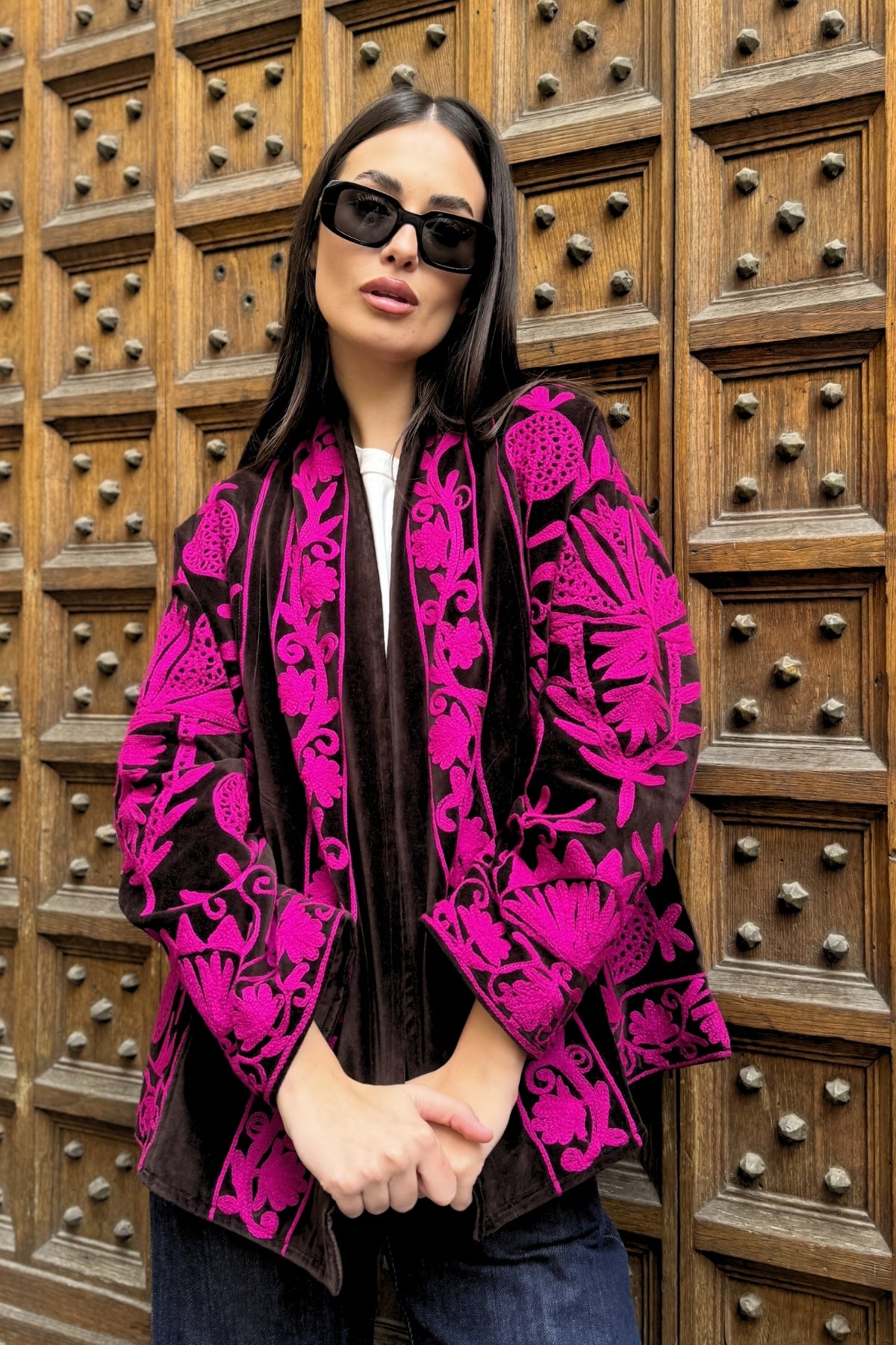 ARTEFILIA-MILANO - giacca uma velluto ricamato - SAHARA FUCSIA