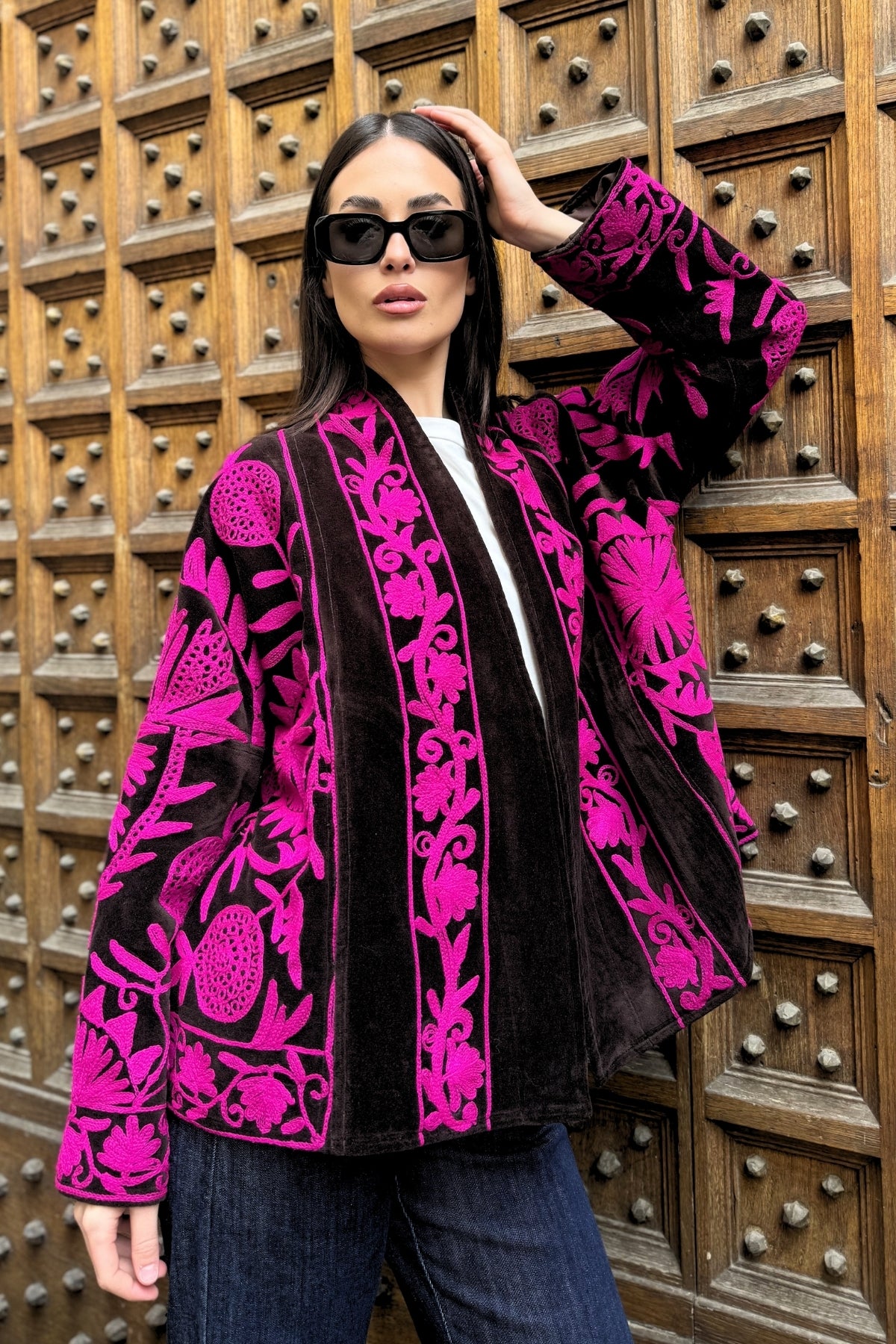 ARTEFILIA-MILANO - giacca uma velluto ricamato - SAHARA FUCSIA