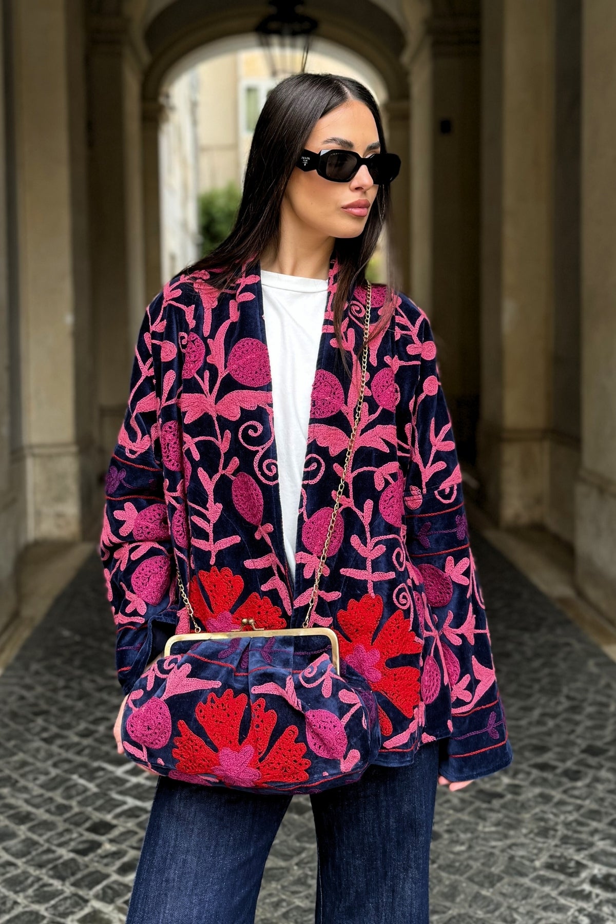 ARTEFILIA-MILANO - borsa ricamata stella - ADIRA BLUE