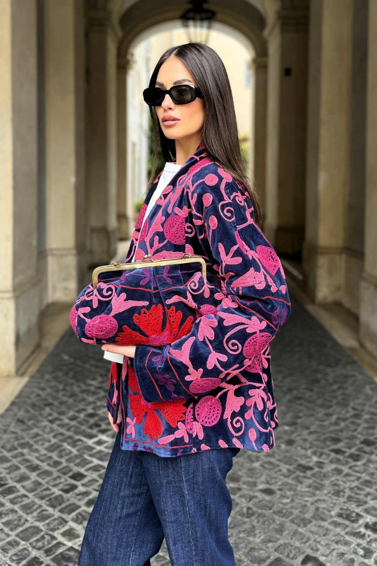 ARTEFILIA-MILANO - borsa ricamata stella - ADIRA BLUE