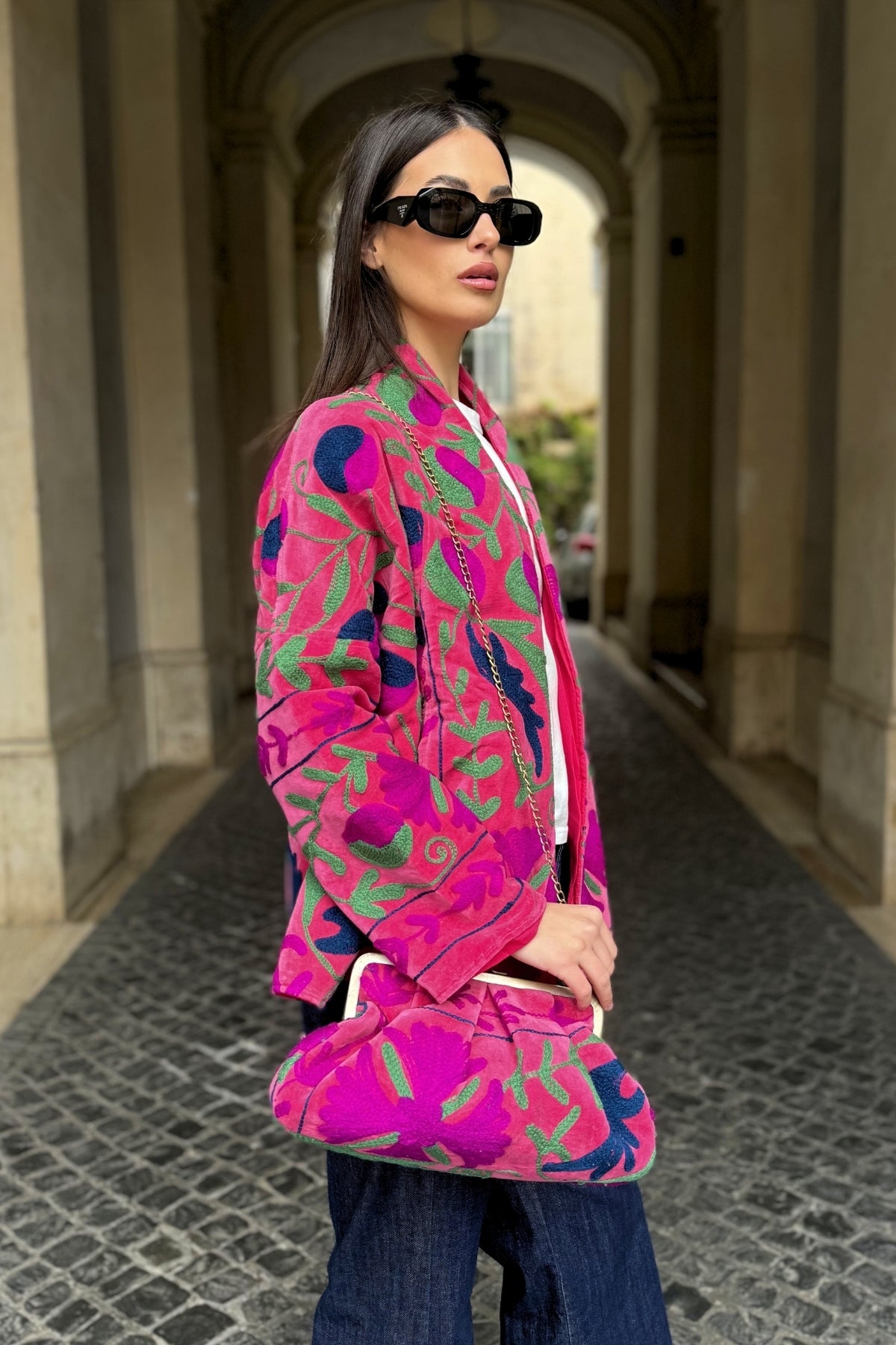 ARTEFILIA-MILANO - borsa ricamata stella - ZAMIRA FUXIA