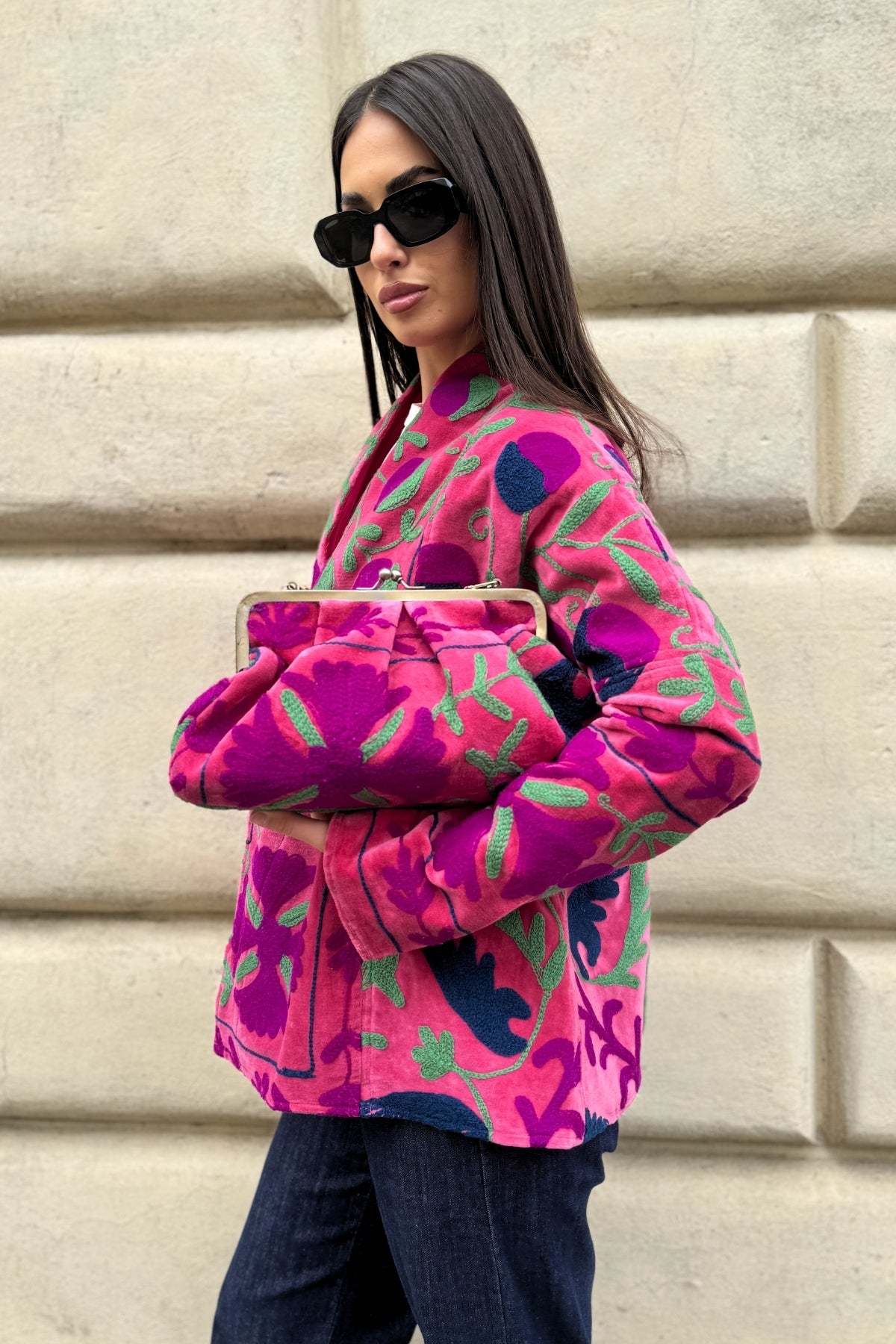 ARTEFILIA-MILANO - borsa ricamata stella - ZAMIRA FUXIA