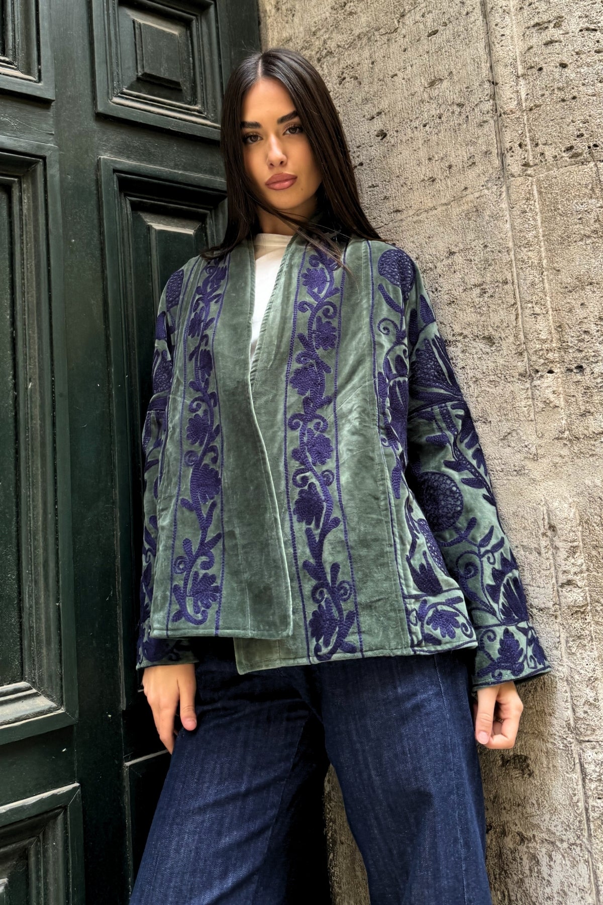 ARTEFILIA-MILANO - giacca uma velluto ricamato - LANZAROTE BLUE