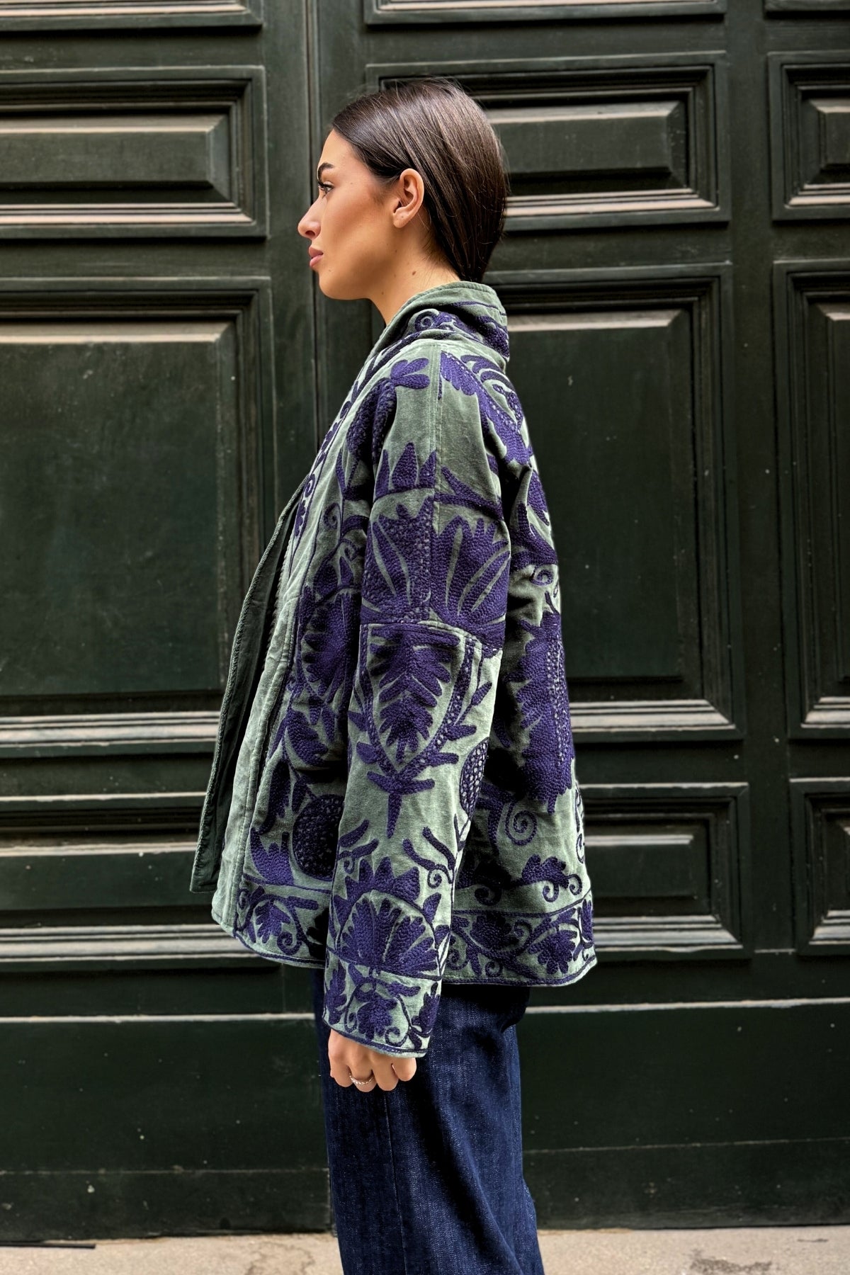 ARTEFILIA-MILANO - giacca uma velluto ricamato - LANZAROTE BLUE