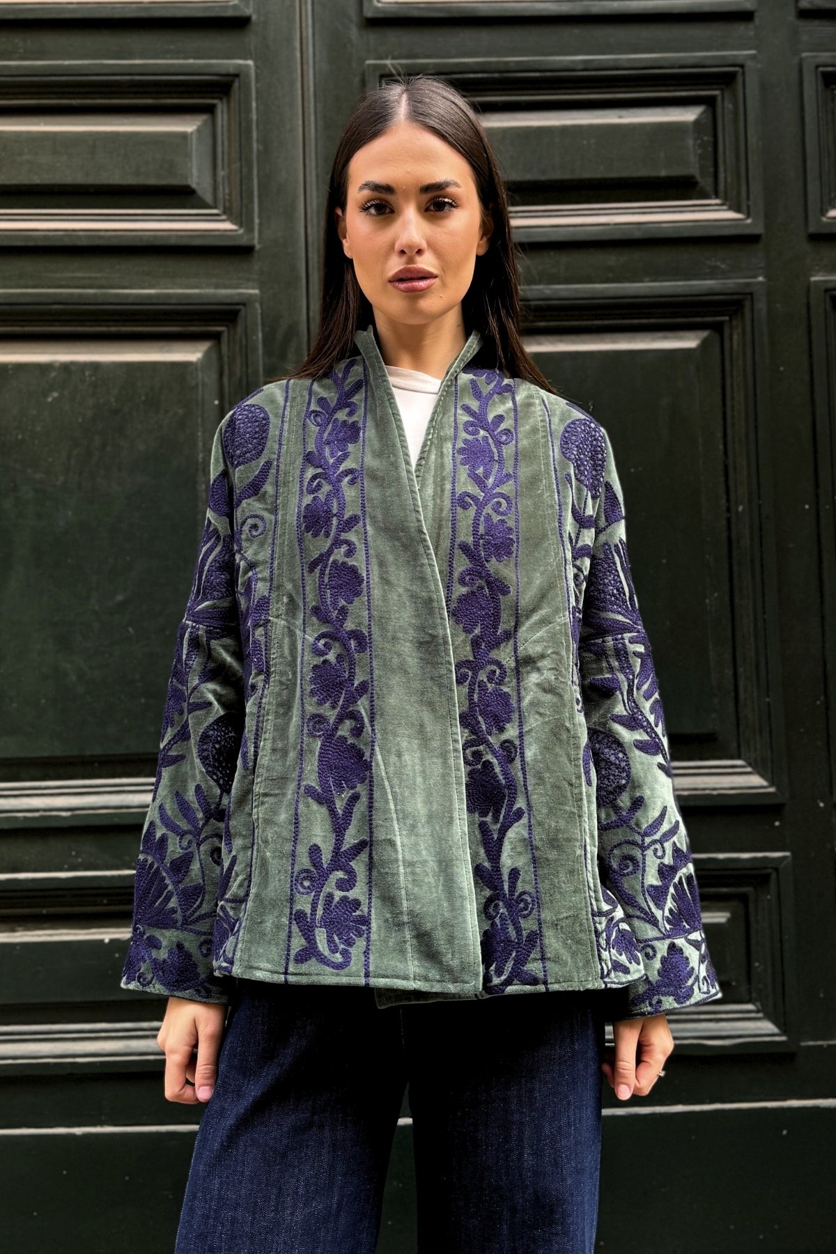 ARTEFILIA-MILANO - giacca uma velluto ricamato - LANZAROTE BLUE