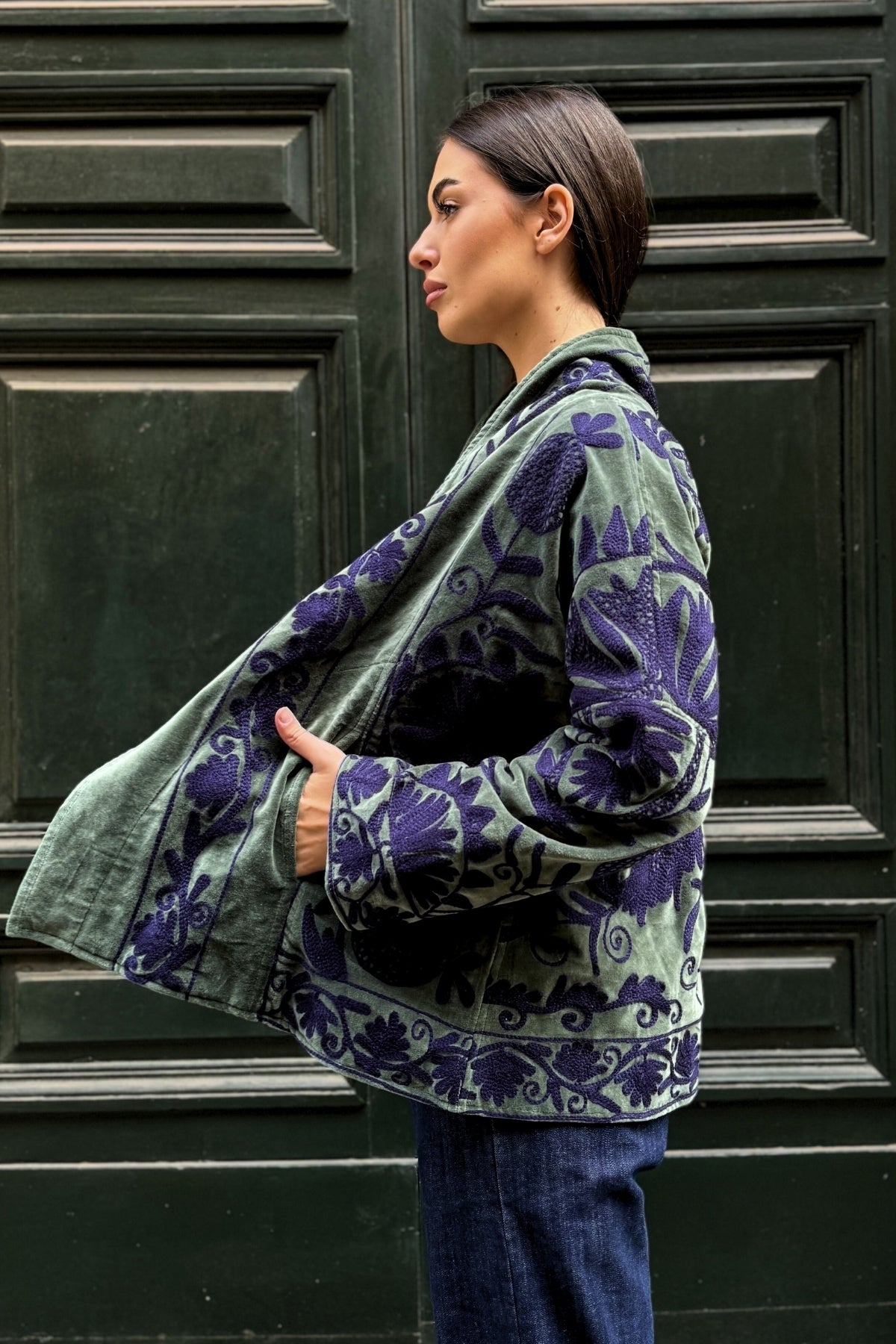 ARTEFILIA-MILANO - giacca uma velluto ricamato - LANZAROTE BLUE