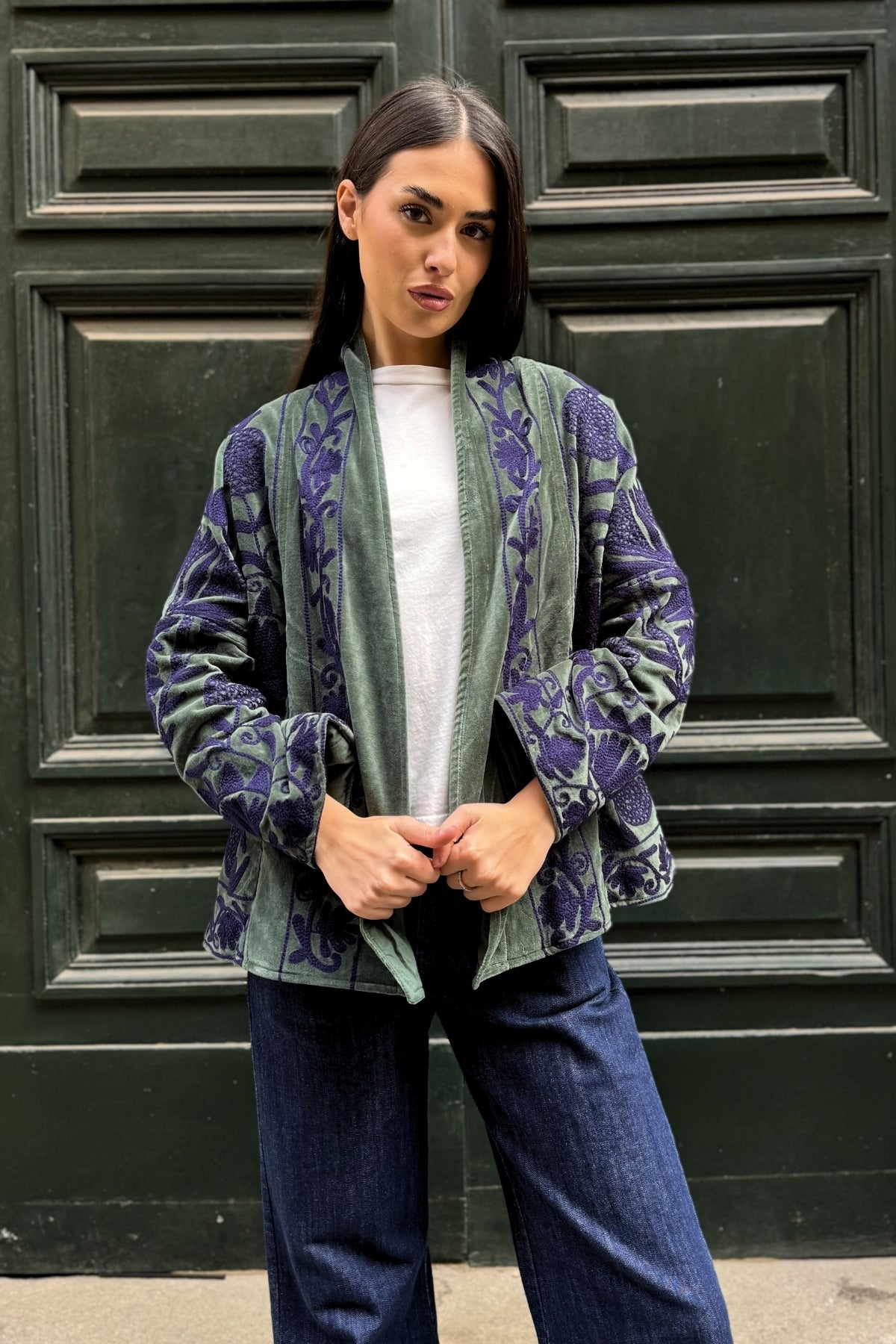 ARTEFILIA-MILANO - giacca uma velluto ricamato - LANZAROTE BLUE