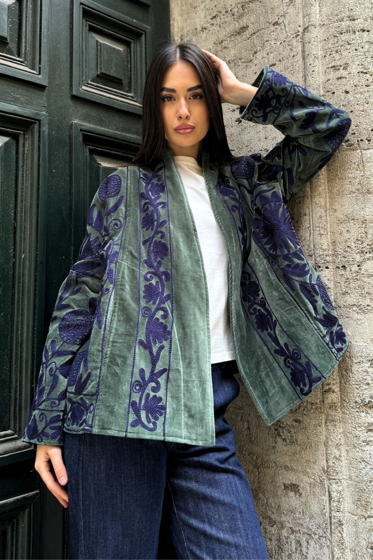 ARTEFILIA-MILANO - giacca uma velluto ricamato - LANZAROTE BLUE