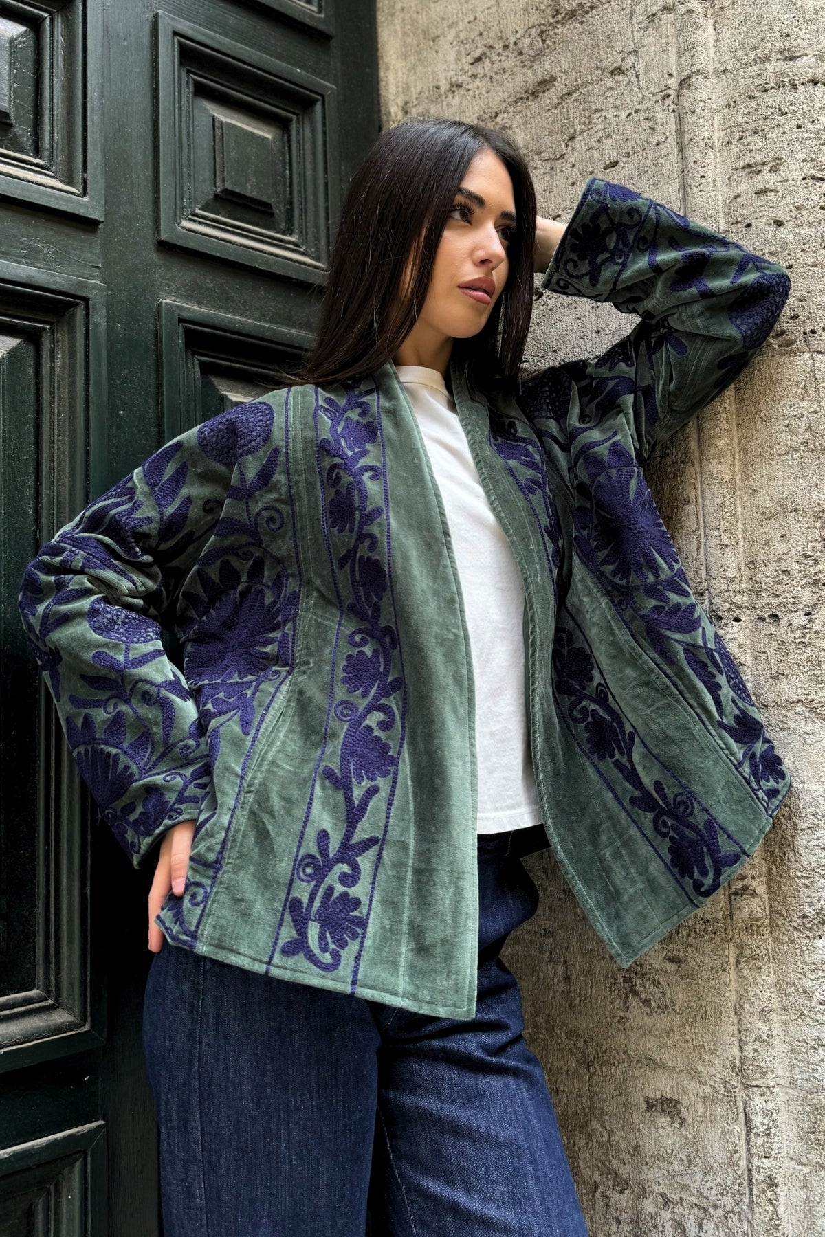 ARTEFILIA-MILANO - giacca uma velluto ricamato - LANZAROTE BLUE