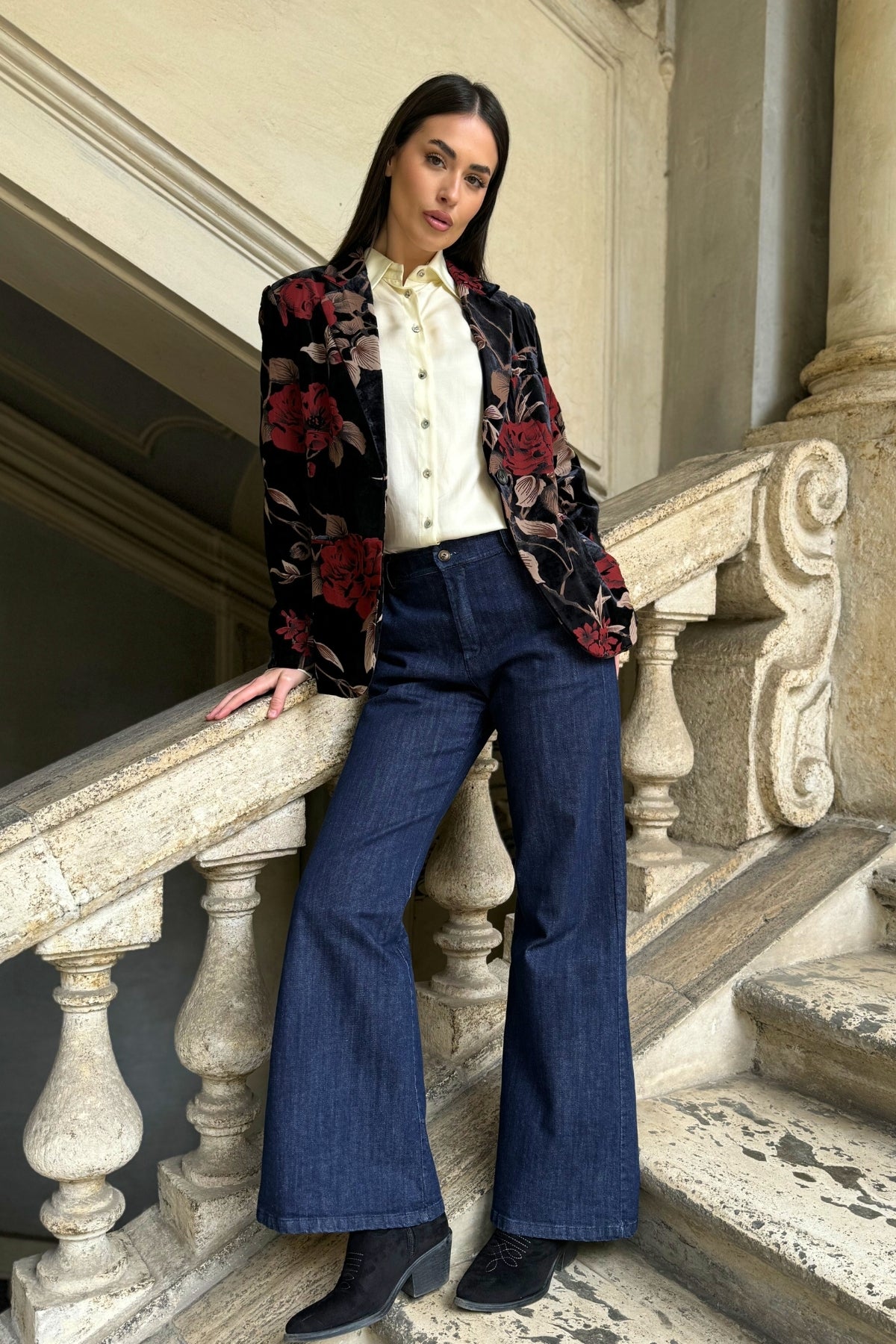 WU-SIDE - giacca devore velluto - BLACK RED