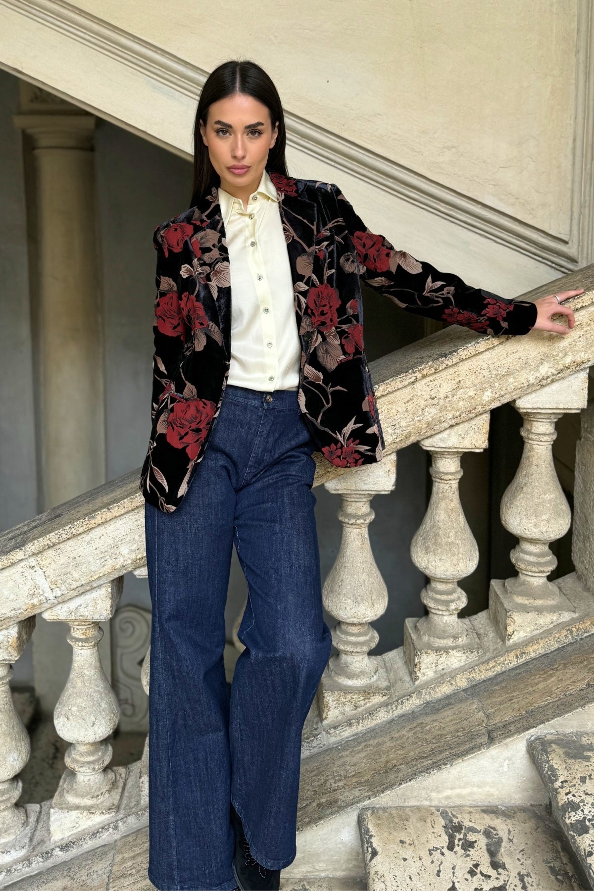 WU-SIDE - giacca devore velluto - BLACK RED