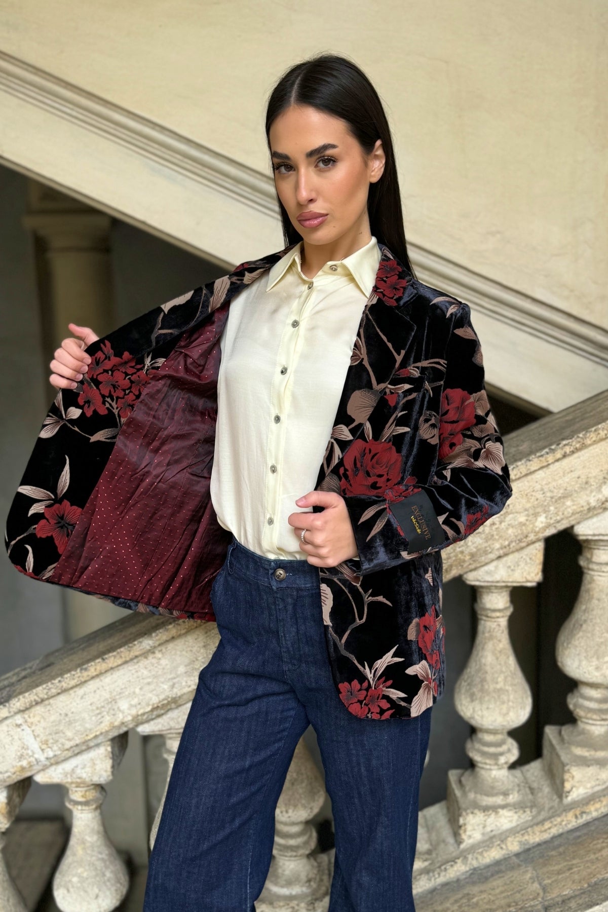 WU-SIDE - giacca devore velluto - BLACK RED