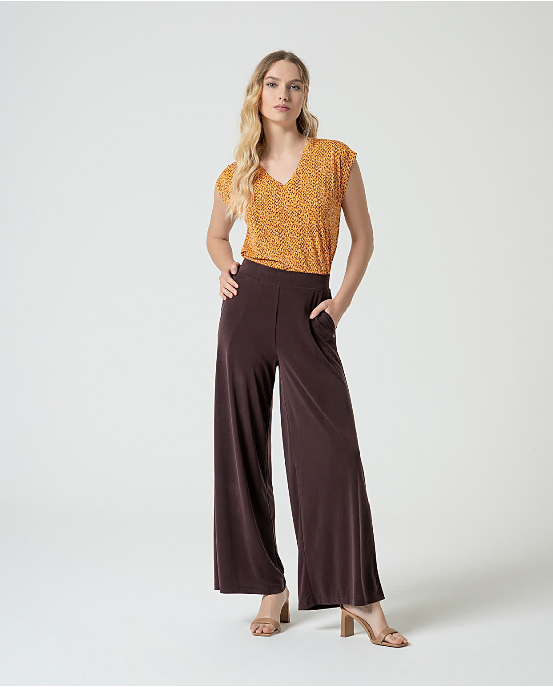 SURKANA - pantalone wide leg - MARRONE