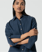 SURKANA - camicia manica 3/4 lino - MARINO