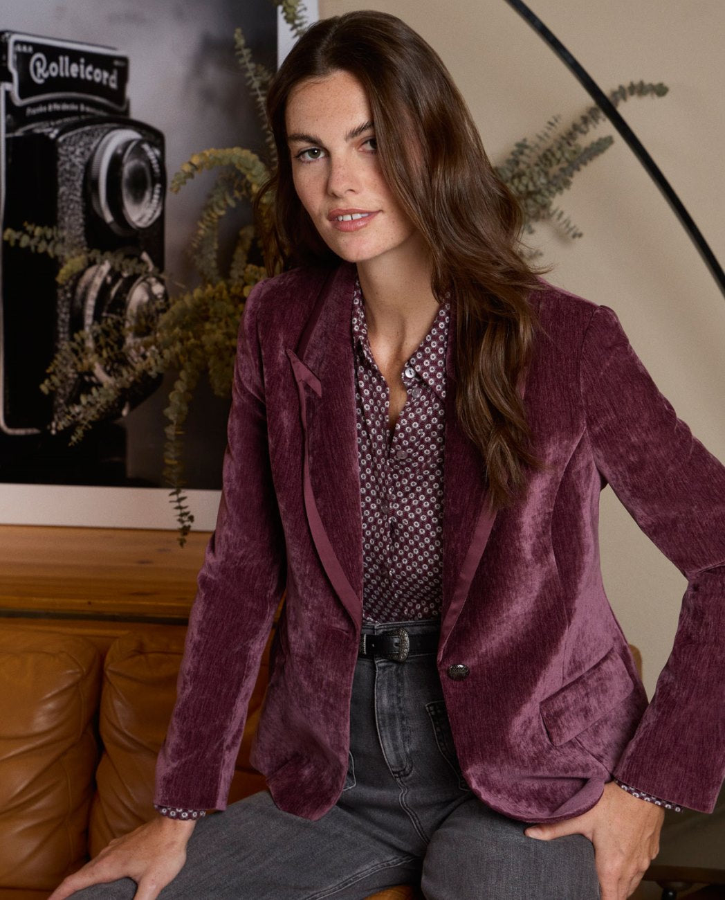 SURKANA - blazer velluto - MIRTILLO