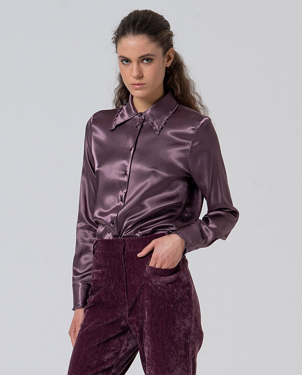 SURKANA - pantalone dritto velluto - MIRTILLO