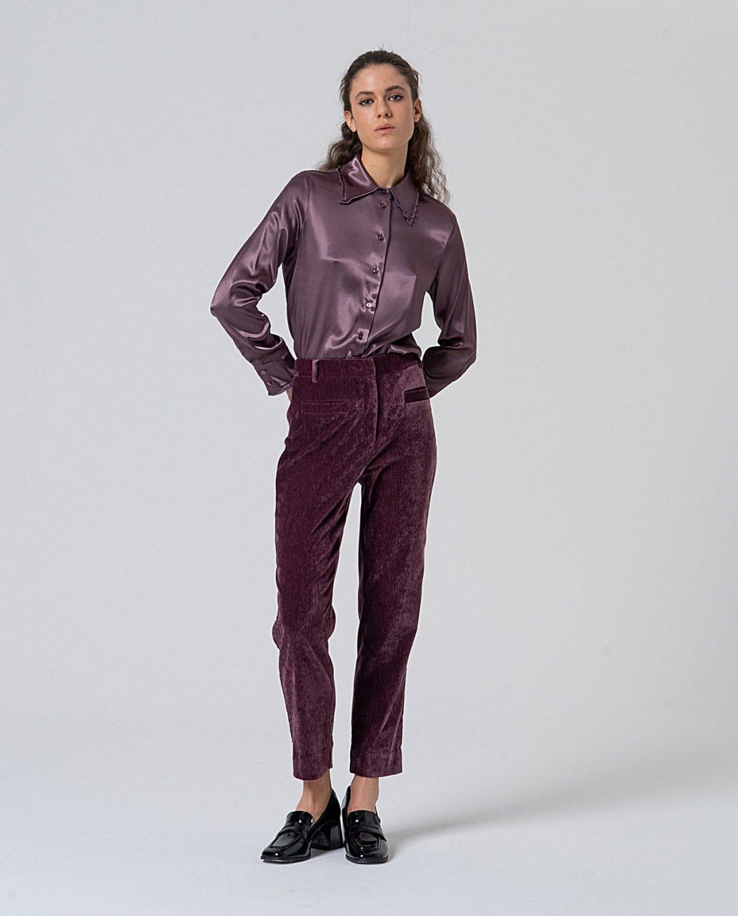 SURKANA - pantalone dritto velluto - MIRTILLO