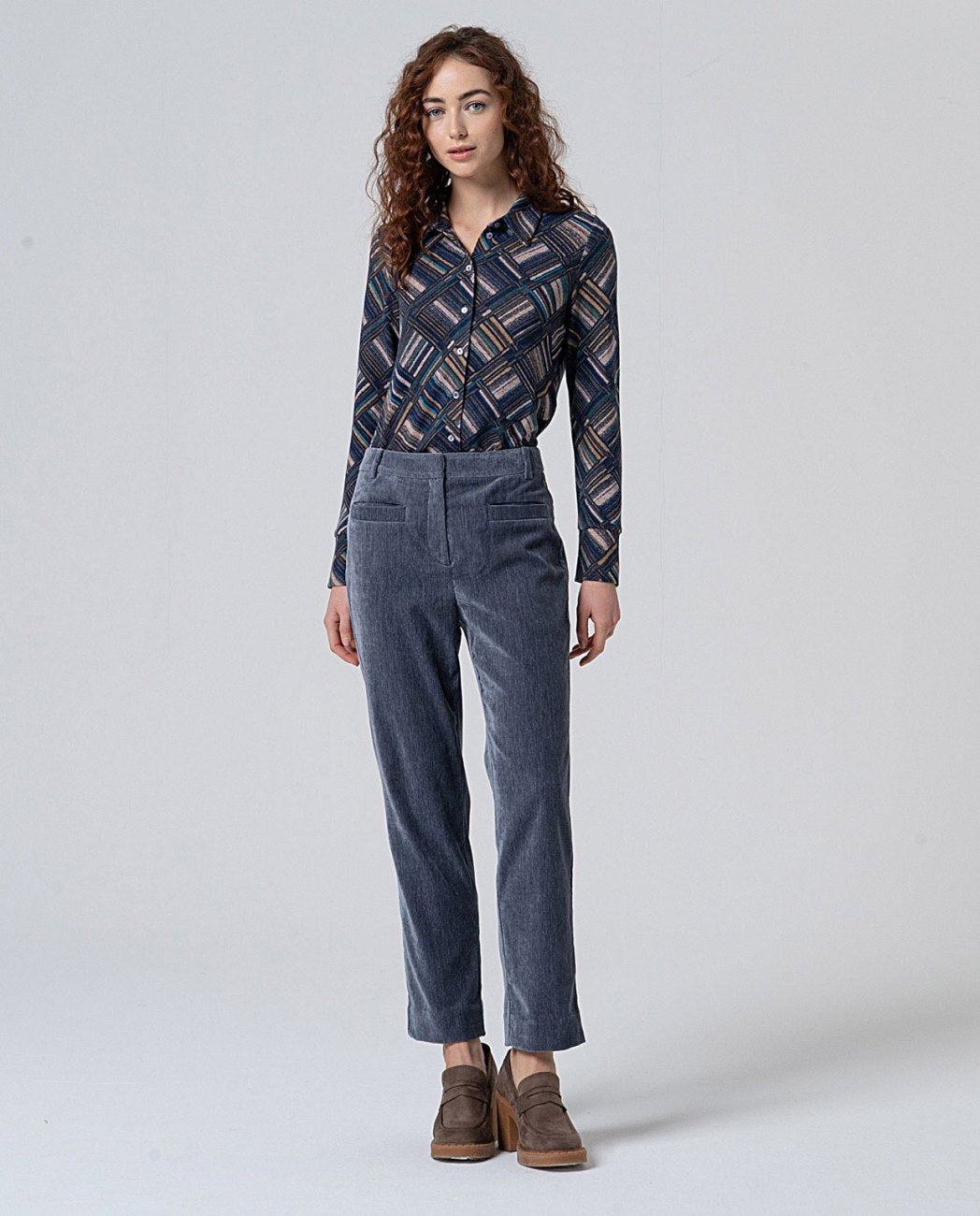 SURKANA - pantalone dritto velluto - GRIGIO