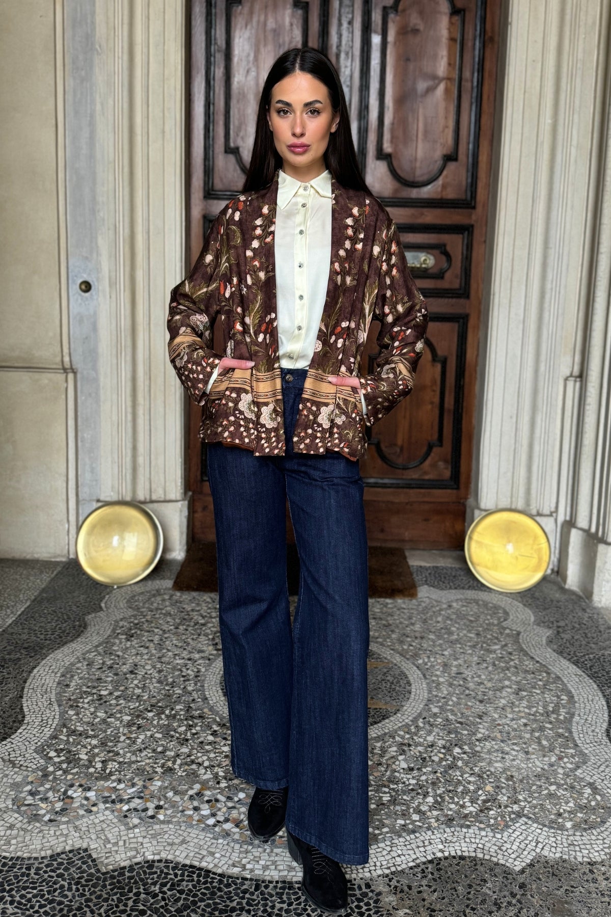 WU-SIDE - giacca kimono fantasia - MARRONE