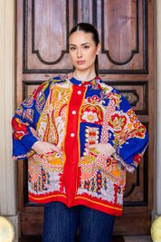 ONE HUNDRED STARS - giacca kimono lino - CARNIVAL COBALT