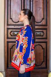 ONE HUNDRED STARS - giacca kimono lino - CARNIVAL COBALT