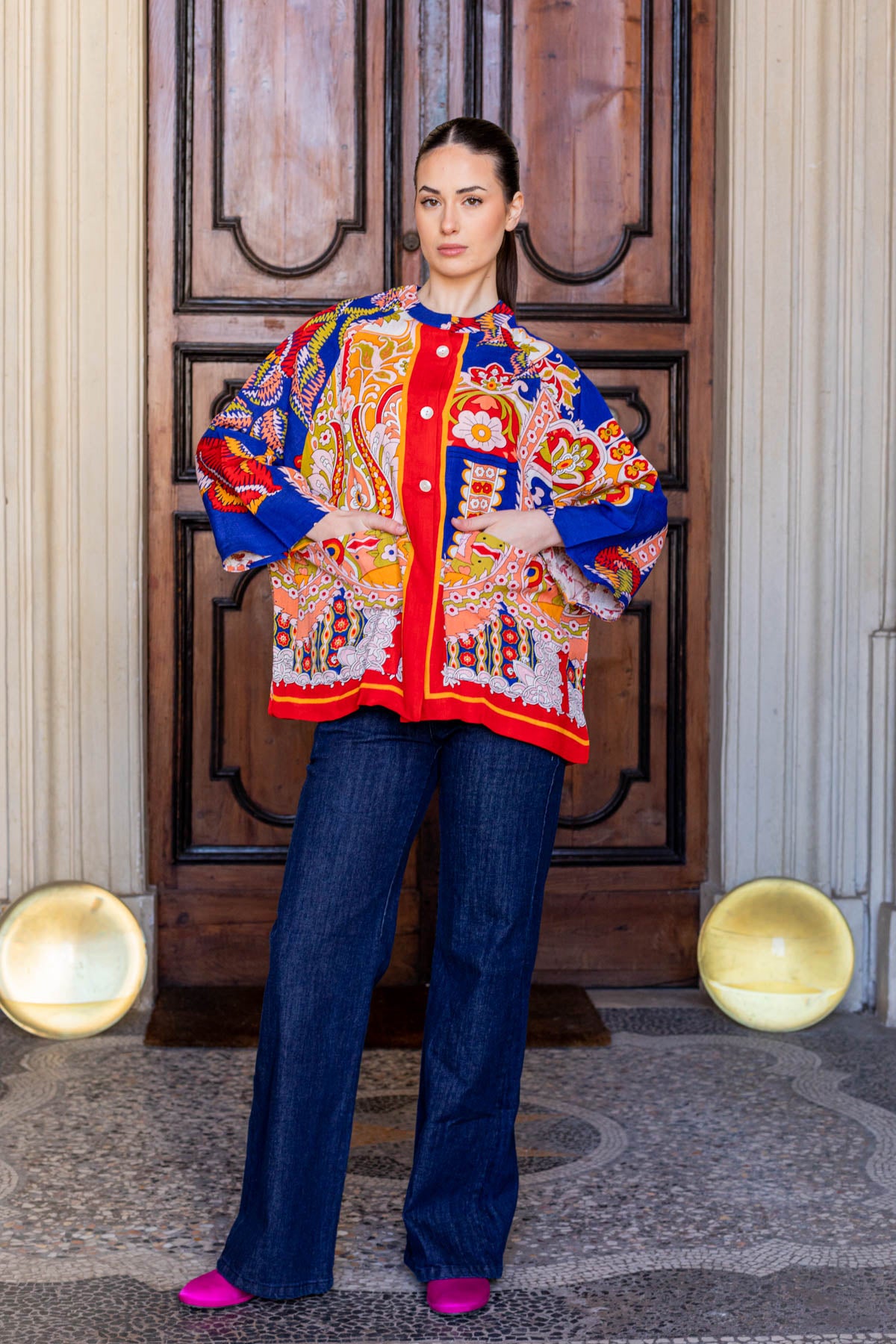 ONE HUNDRED STARS - giacca kimono lino - CARNIVAL COBALT