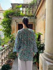 ARTEFILIA - blusa mussola di cotone eva - TURCHESE FLOWERS