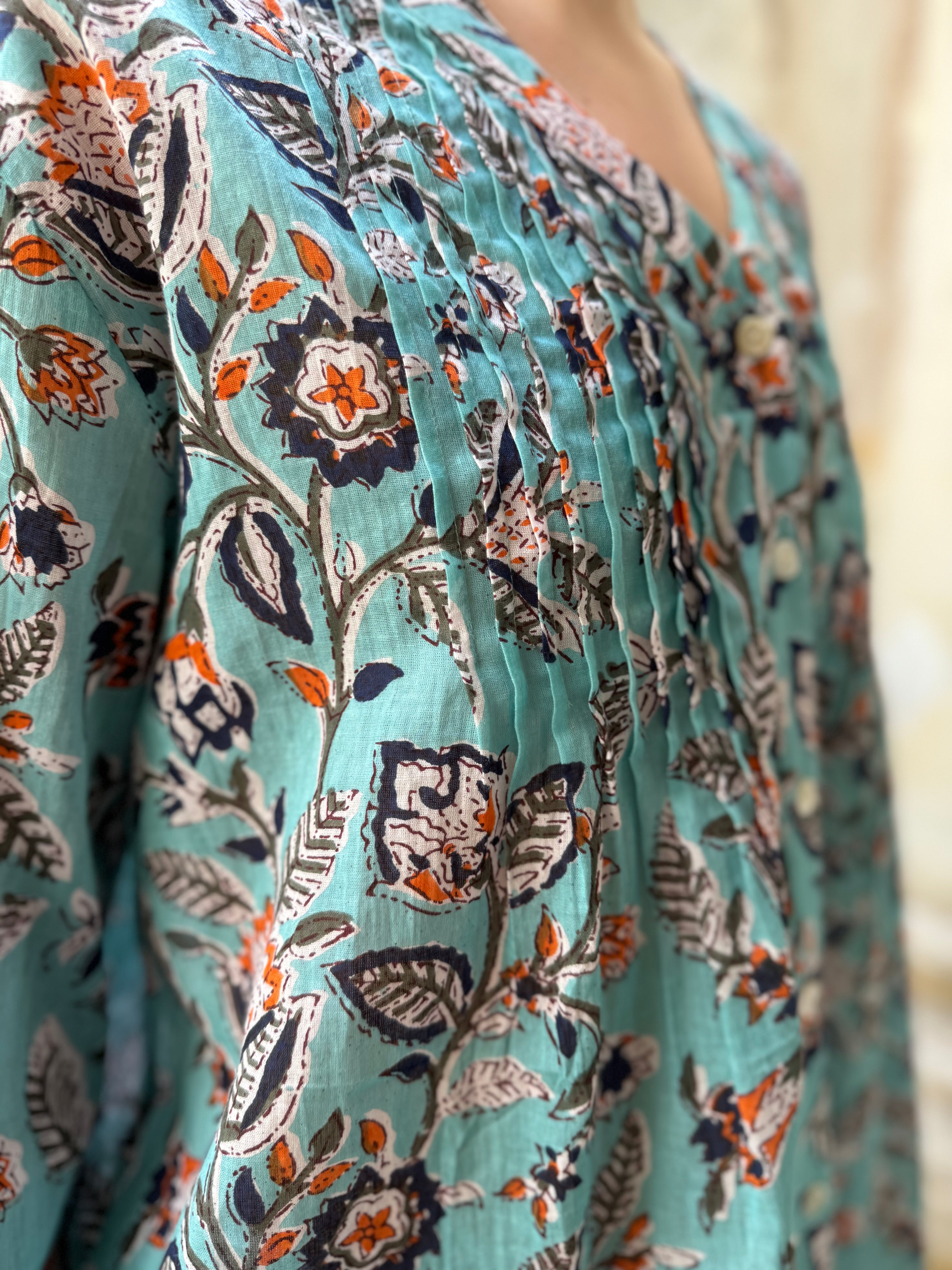 ARTEFILIA - blusa mussola di cotone eva - TURCHESE FLOWERS