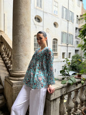 ARTEFILIA - blusa mussola di cotone eva - TURCHESE FLOWERS