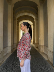 ARTEFILIA - blusa mussola di cotone eva - BIANCO FLOWERS