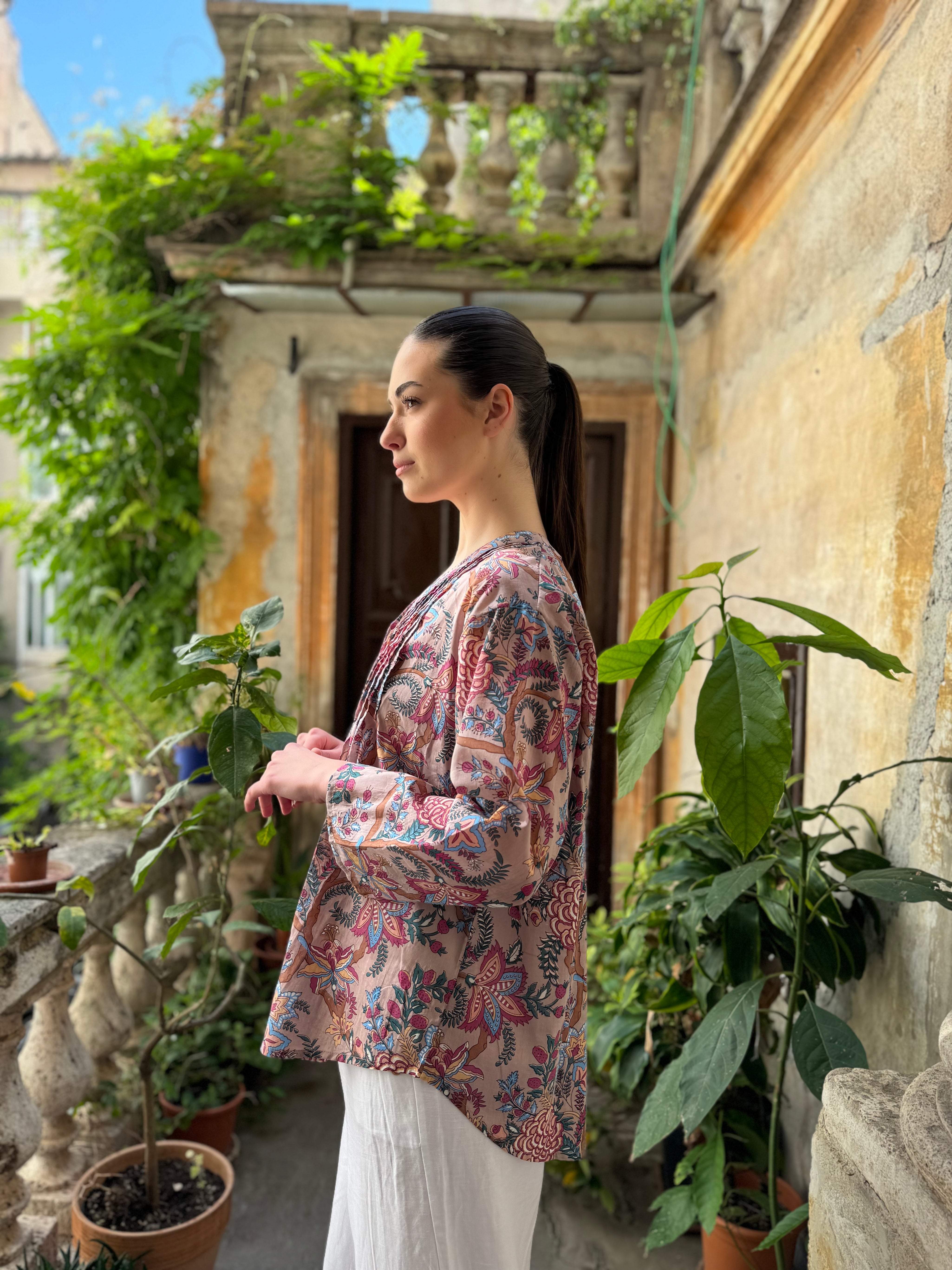 ARTEFILIA - blusa mussola di cotone eva - ROSA ANTICO FLOWERS