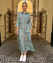 ARTEFILIA - abito gina mussola di cotone - TURCHESE FLOWERS