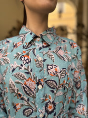 ARTEFILIA - abito gina mussola di cotone - TURCHESE FLOWERS