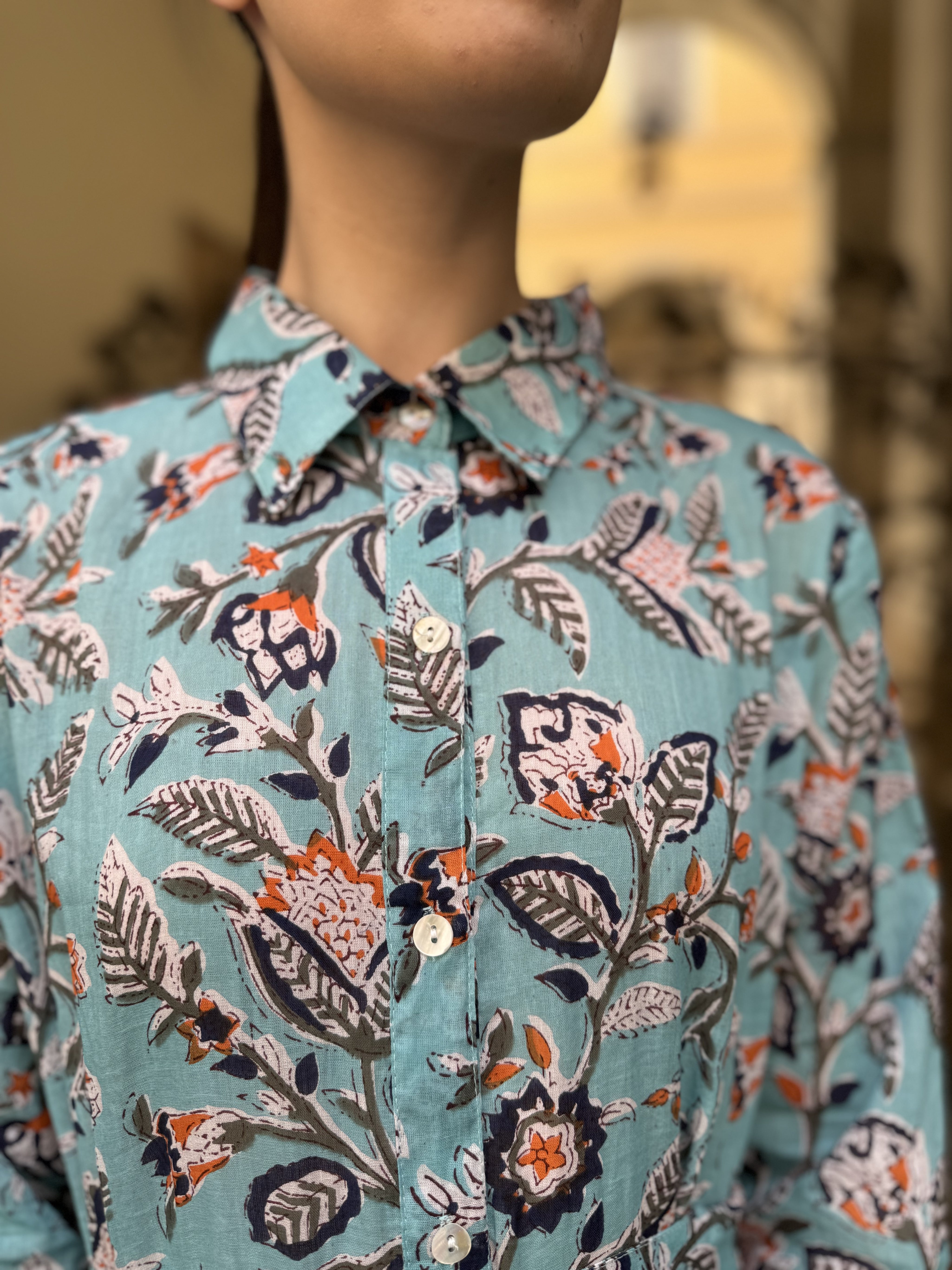 ARTEFILIA - abito gina mussola di cotone - TURCHESE FLOWERS