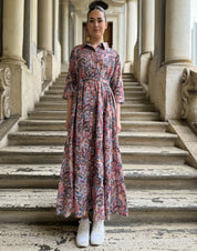 ARTEFILIA - abito gina mussola di cotone - ROSA ANTICO FLOWERS