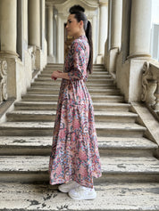 ARTEFILIA - abito gina mussola di cotone - ROSA ANTICO FLOWERS