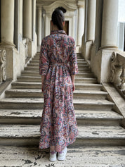 ARTEFILIA - abito gina mussola di cotone - ROSA ANTICO FLOWERS